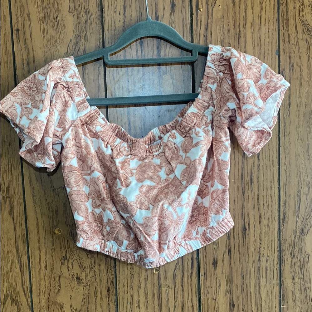 Abercrombie & Fitch Orange Pink Puff Sleeve Crop Blouse
